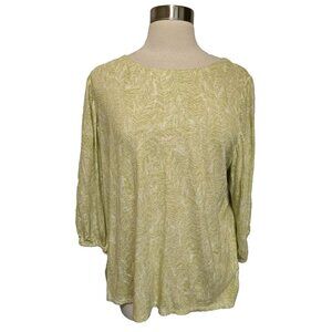 J Jill Womens Linen Blend Blouse Size Large Lime Green Print